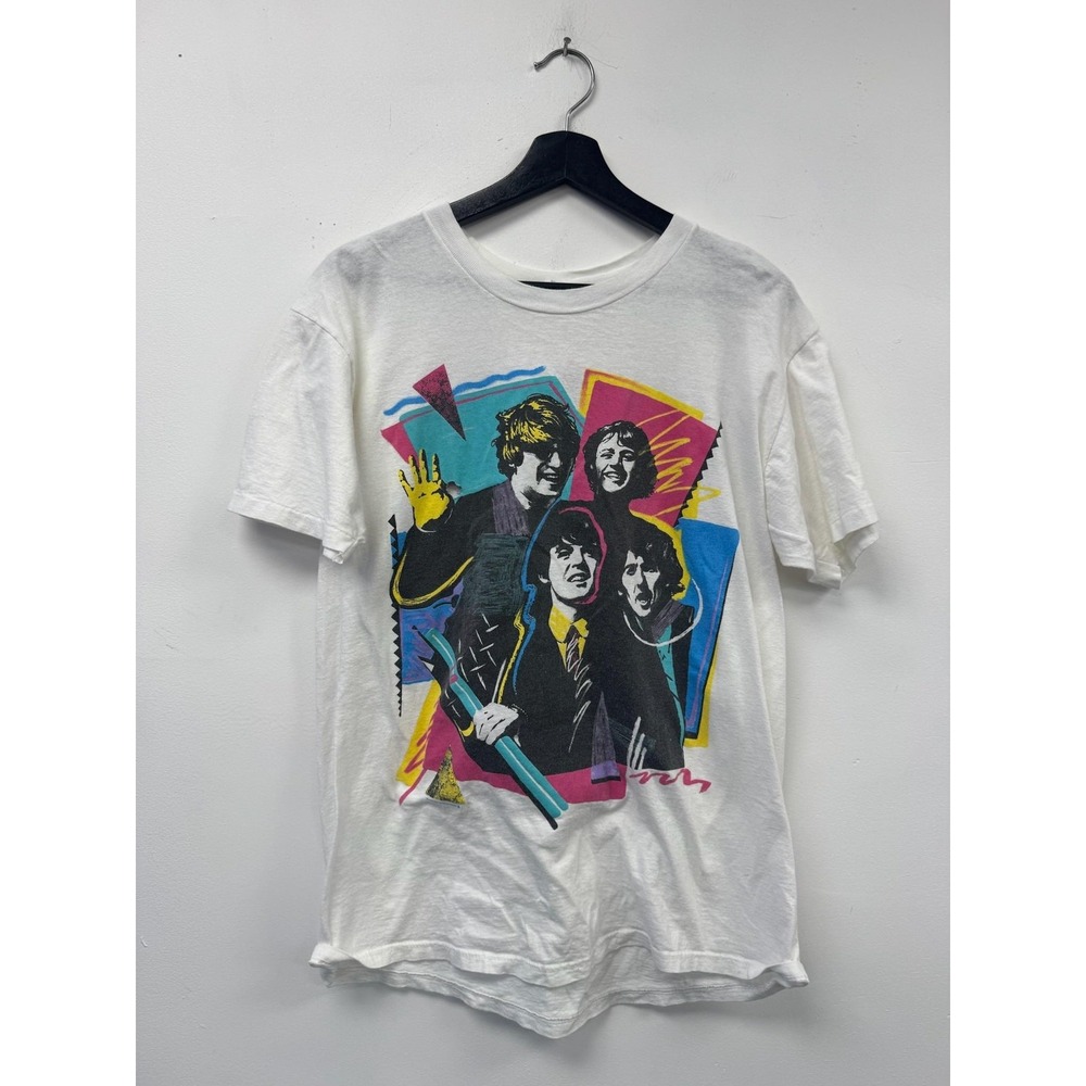 Vintage Beatles Shirt Mens Medium‎ White Graphic Band Tee 80s 90s Hanes USA